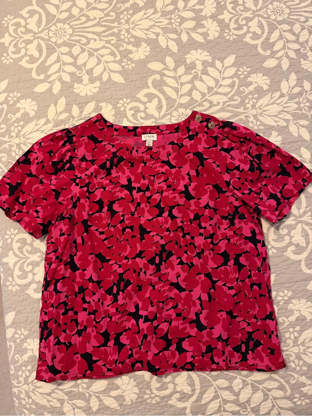 J. Crew Pink and Black Floral Short-Sleeve Tee